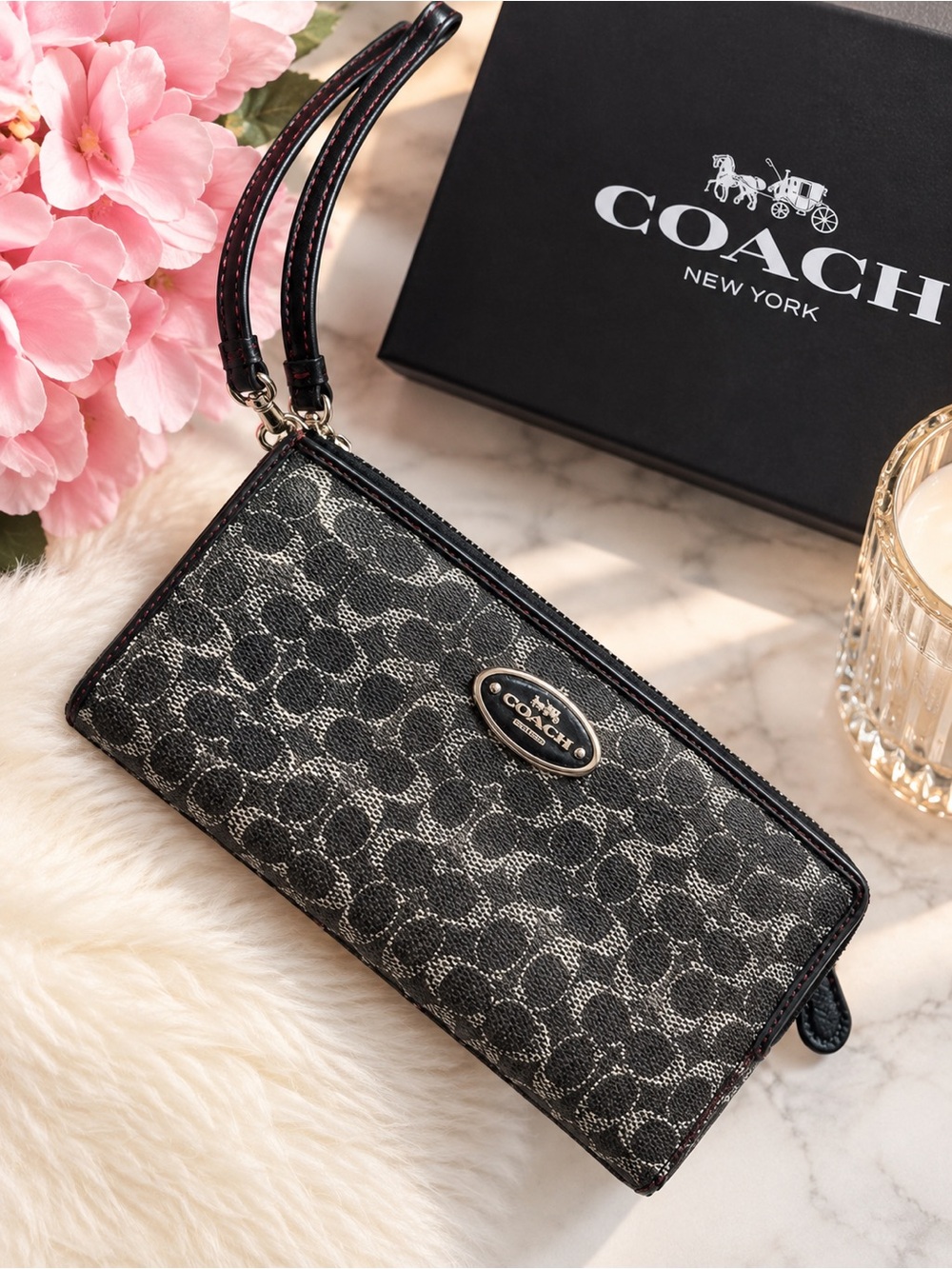 Coach Signature Double Zip Wristlet Double Zip Wristlet Brown & Black